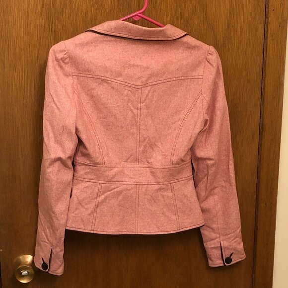 Pink blazer with brown trim and leopard print inner lining - Picture 2 of 4
